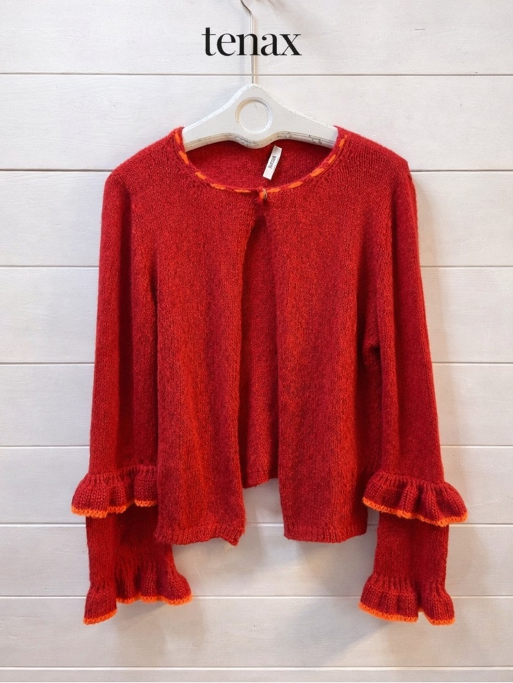 TENAX Red Knit Cardigan with Ruffle Sleeves – Size 42 – Made in Italy